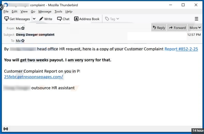 Customer Complaint Report Email Virus