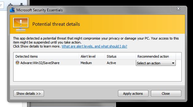 Microsoft Security Essentials Alert fake warning