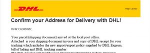 DHL Package Tracking Confirmation Email Scam
