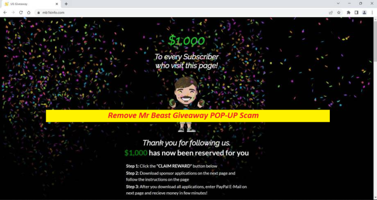 Remove Mr Beast Giveaway POP-UP Scam - Malware Guide